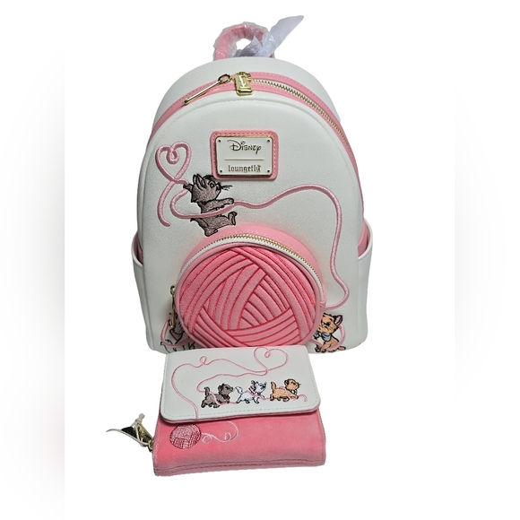Loungefly Disney Aristocats Kittens Yarn Mini Backpack Wallet Set NWT BoxLunch